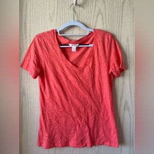 Women's V-Neck Coral Cotton T-Shirt